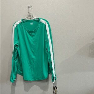 Green Long Sleeve Top with White Accents